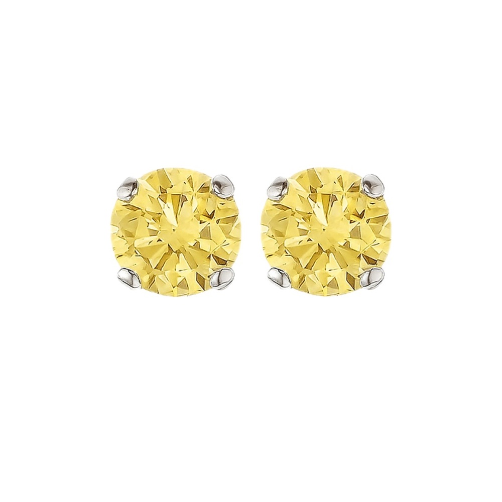 6mm Yellow Cubic Zirconia Stud Earrings – Stainless Steel Hypoallergenic - Picture 2 of 4
